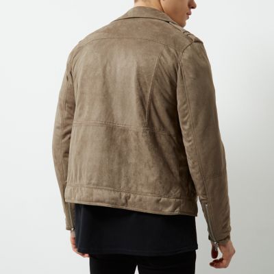 Stone faux suede biker jacket